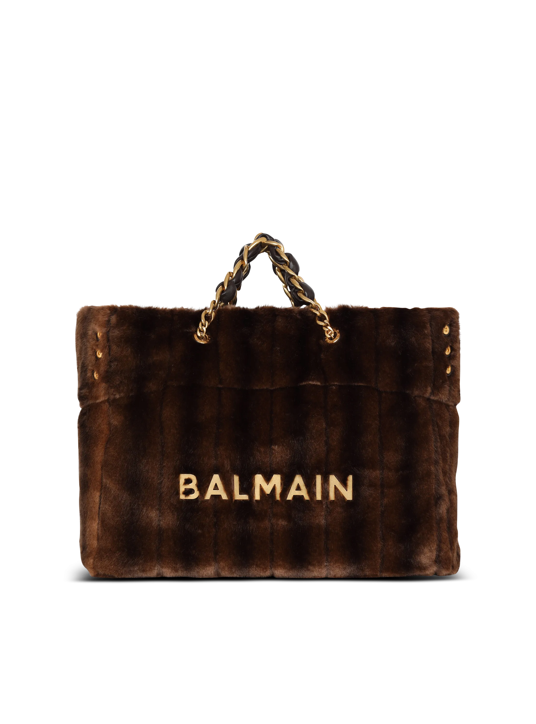 BALMAIN  Sac cabas 1945 soft en fausse-fourrure - Marron