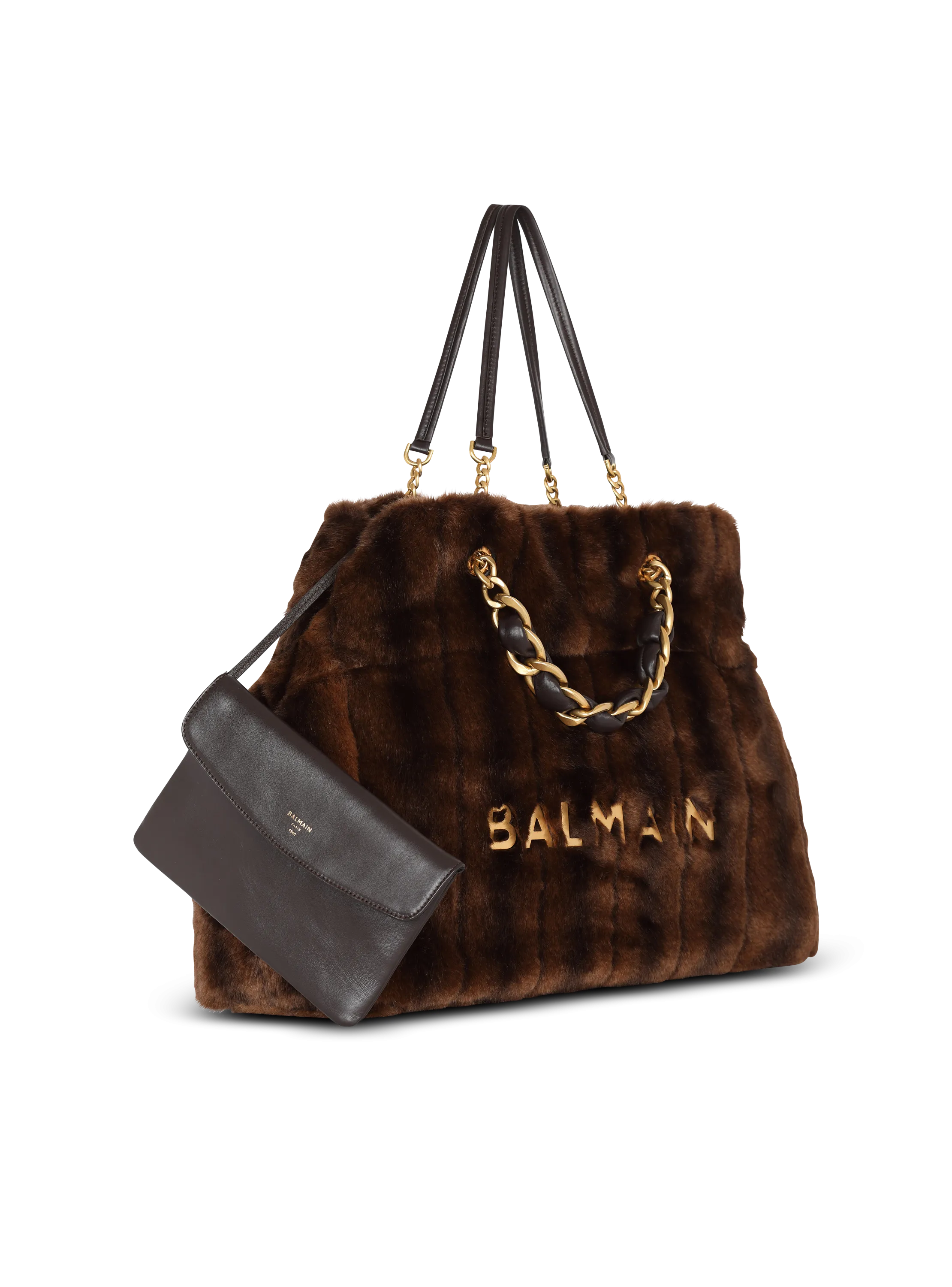 BALMAIN  Sac cabas 1945 soft en fausse-fourrure - Marron