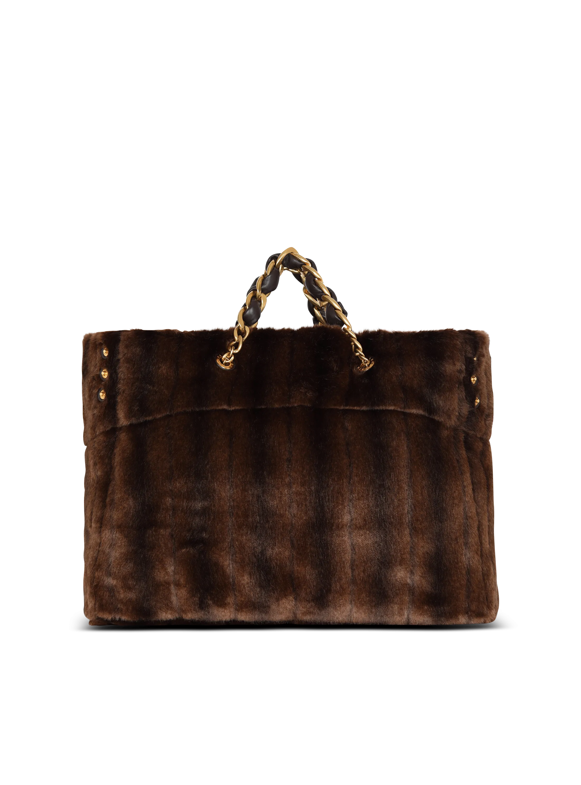 BALMAIN  Sac cabas 1945 soft en fausse-fourrure - Marron