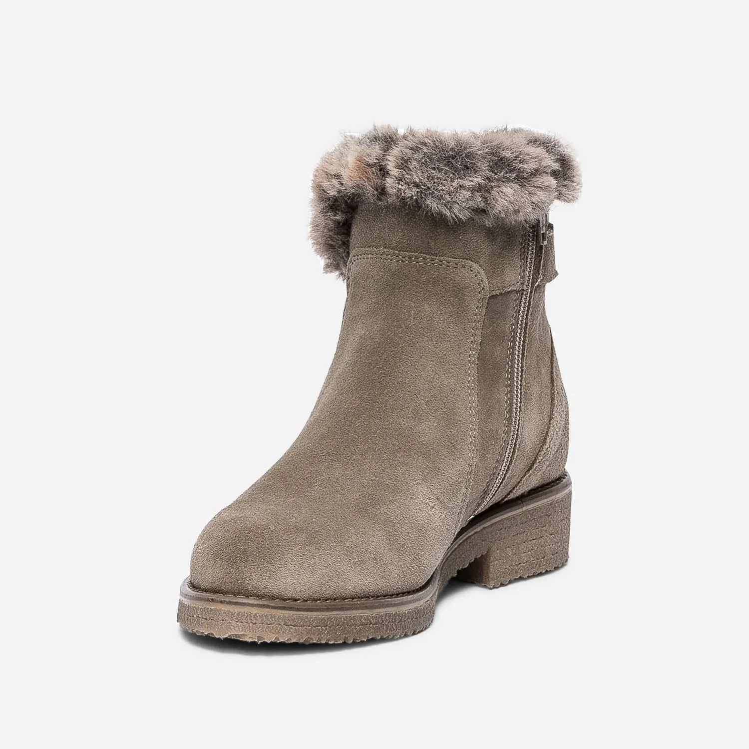 Boots taupe en cuir velours fourré - Boots / bottines Femme | ERAM