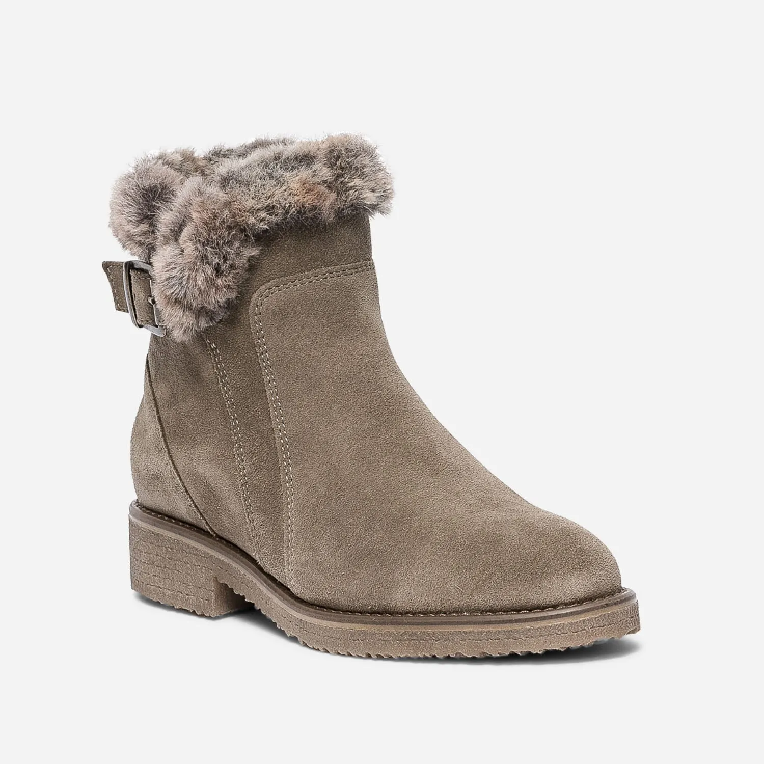 Boots taupe en cuir velours fourré - Boots / bottines Femme | ERAM