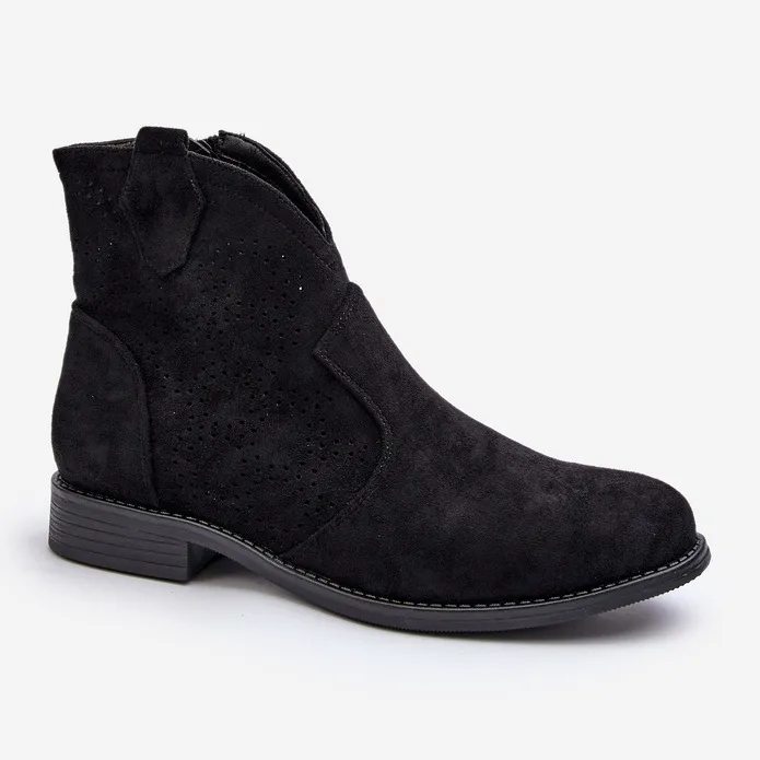 Bottines Ajourées à Talon Plat pour Femme Noir S.Barski HY66-151 le noir