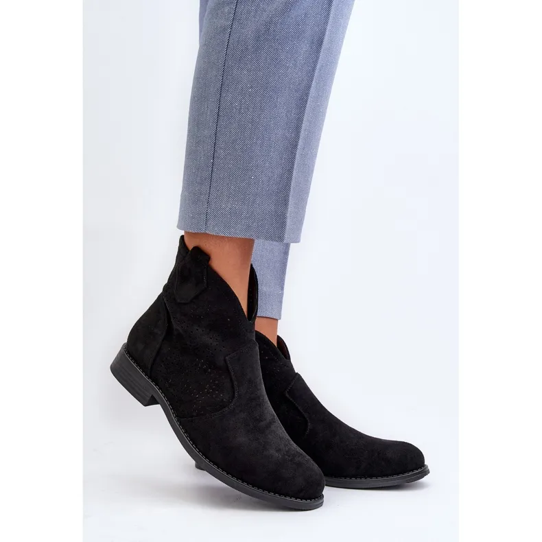 Bottines Ajourées à Talon Plat pour Femme Noir S.Barski HY66-151 le noir