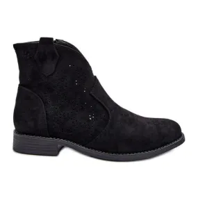 Bottines Ajourées à Talon Plat pour Femme Noir S.Barski HY66-151 le noir