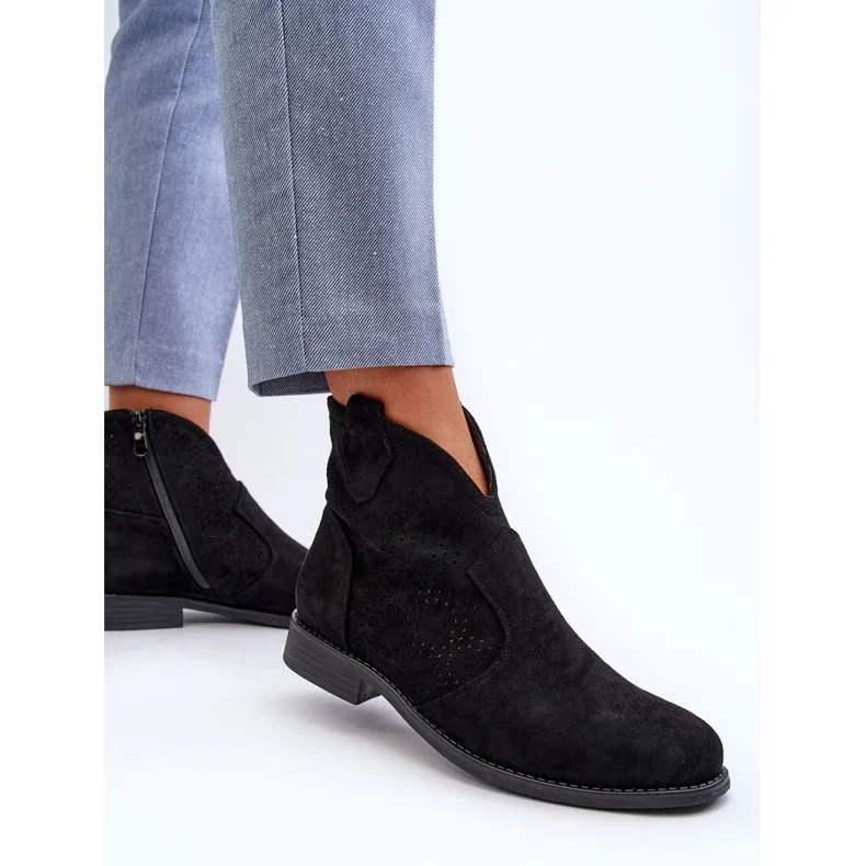 Bottines Ajourées à Talon Plat pour Femme Noir S.Barski HY66-151 le noir