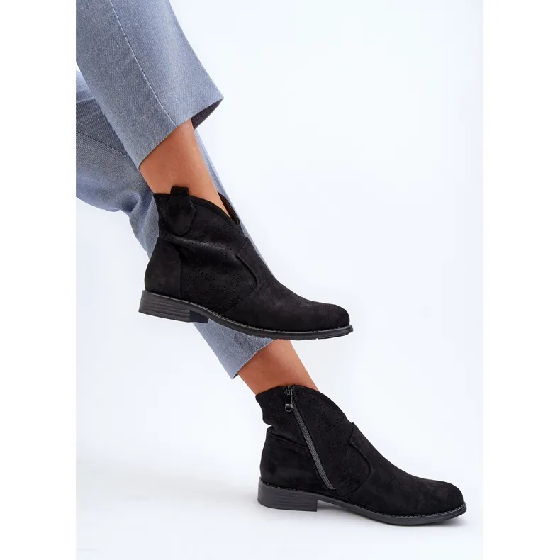 Bottines Ajourées à Talon Plat pour Femme Noir S.Barski HY66-151 le noir