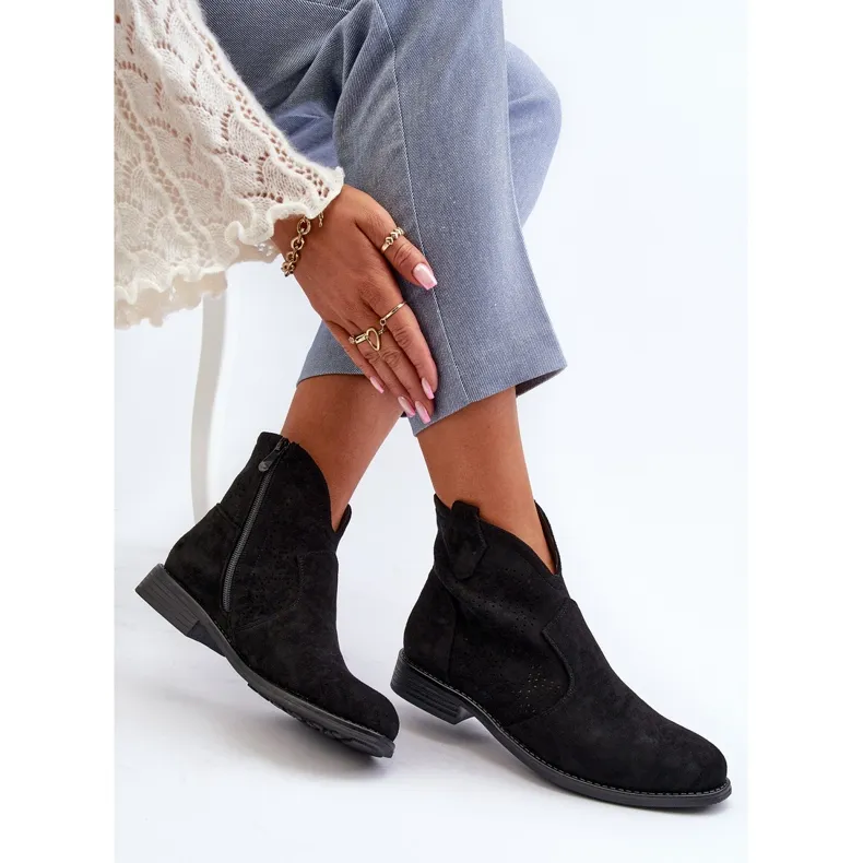 Bottines Ajourées à Talon Plat pour Femme Noir S.Barski HY66-151 le noir