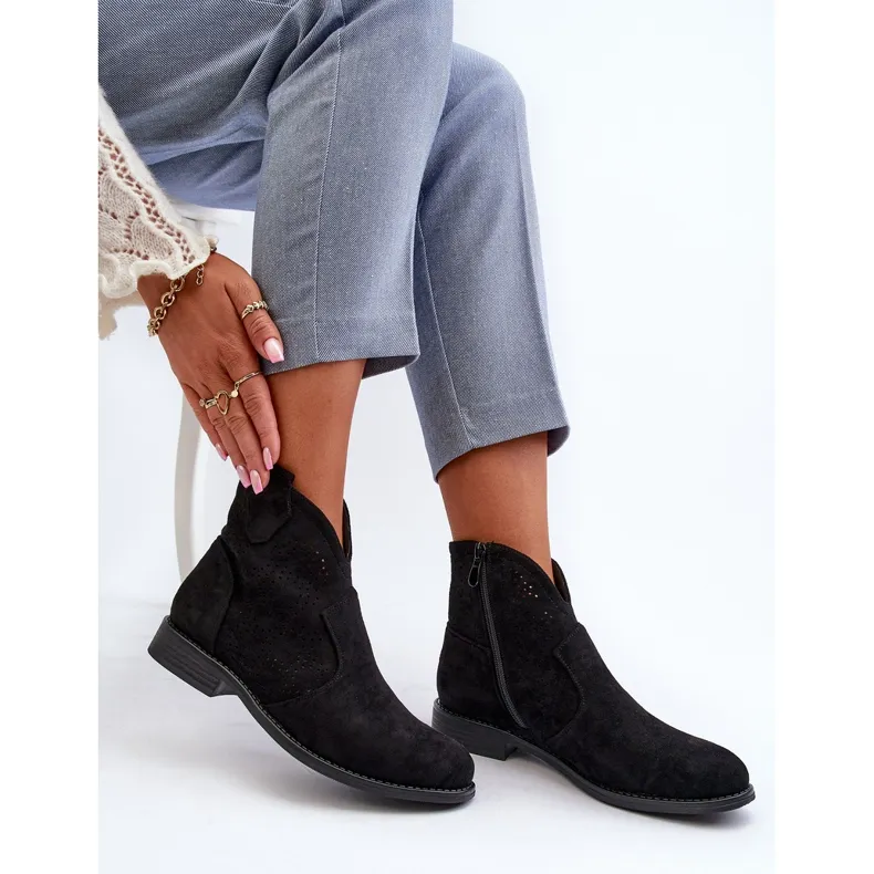 Bottines Ajourées à Talon Plat pour Femme Noir S.Barski HY66-151 le noir