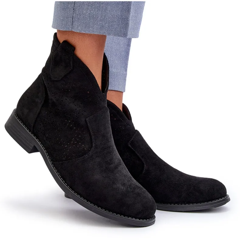 Bottines Ajourées à Talon Plat pour Femme Noir S.Barski HY66-151 le noir