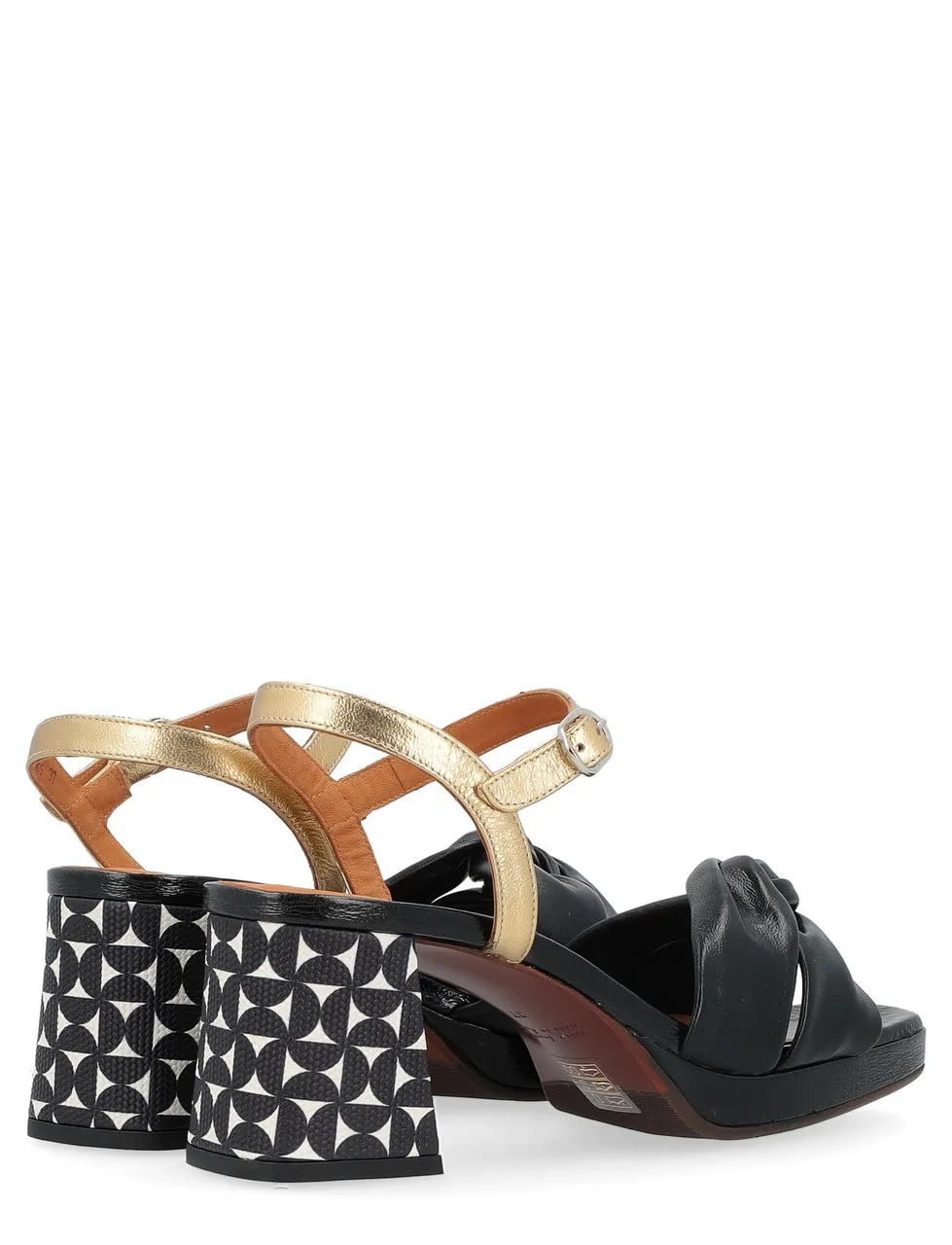 Chie Mihara Sandale Gelia en cuir noir et or