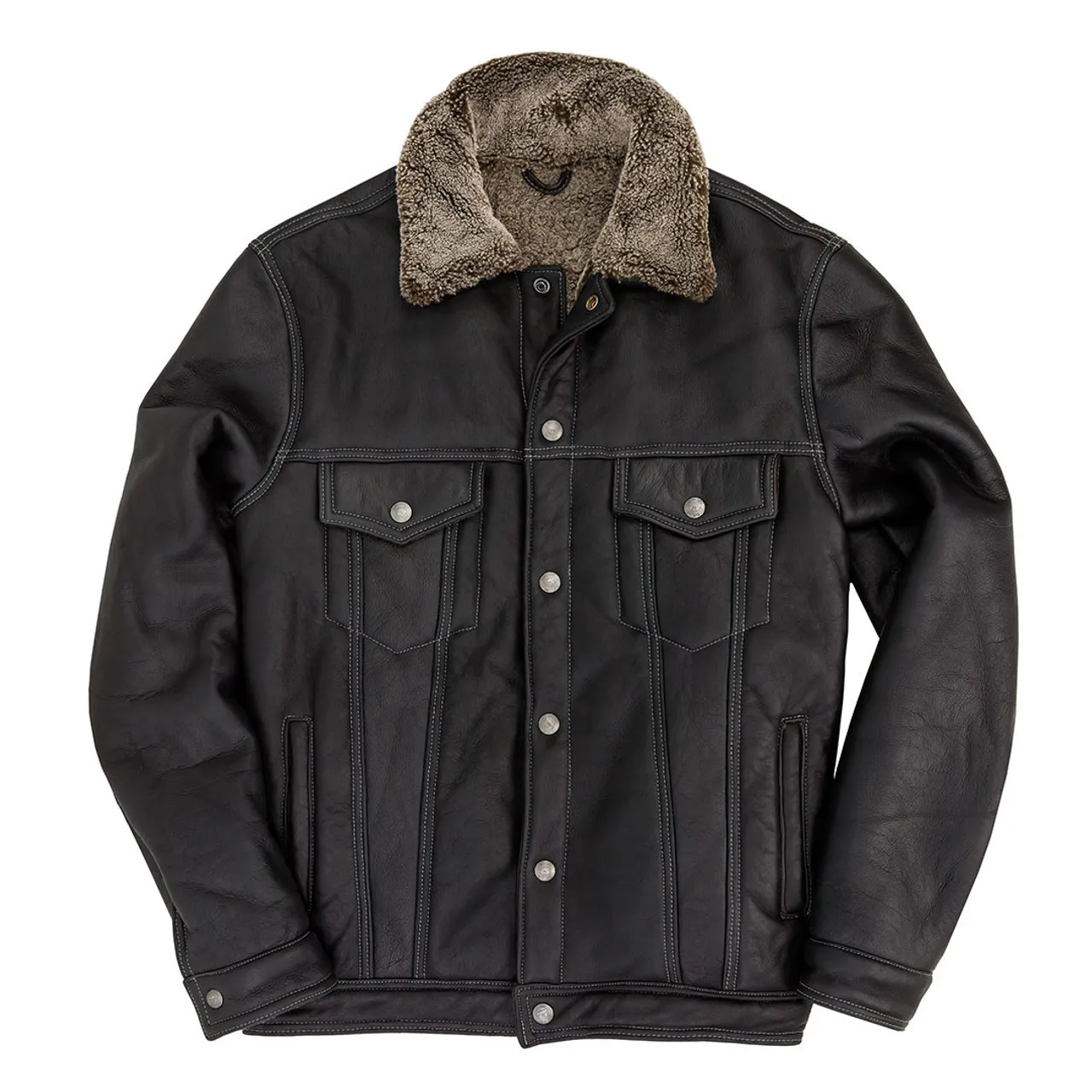 Cockpit USA Sheepskin Midnight Trucker Jacket Black USA Made