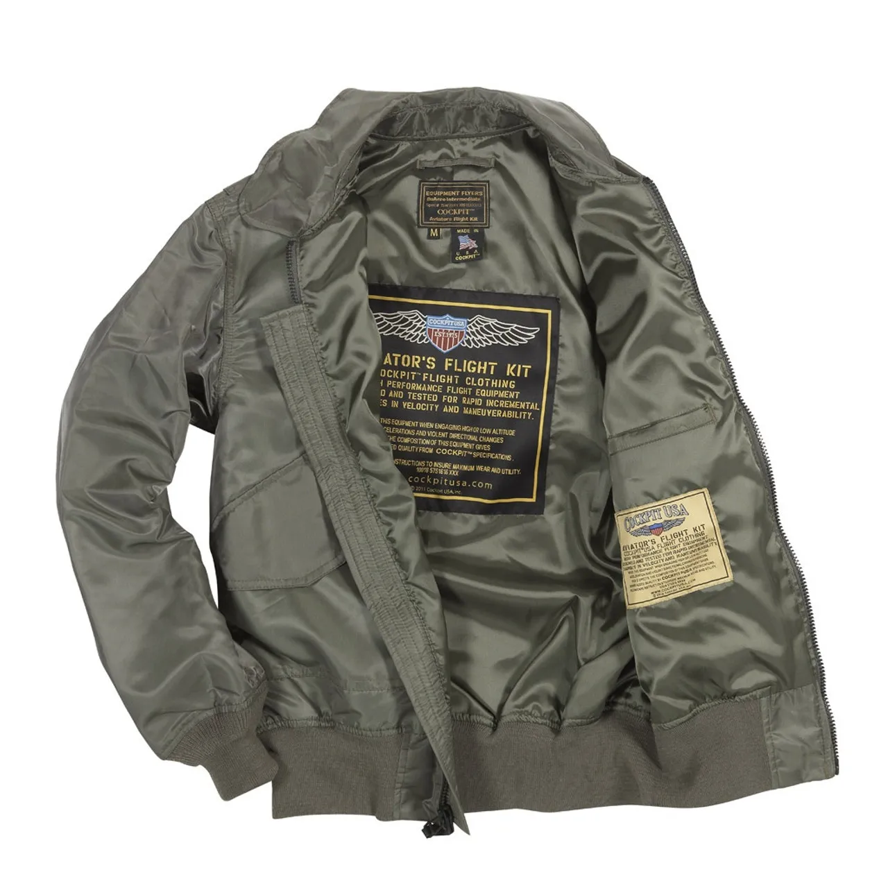 Cockpit USA US Fighter Weapons Jacket, Sage, Black, USA Made