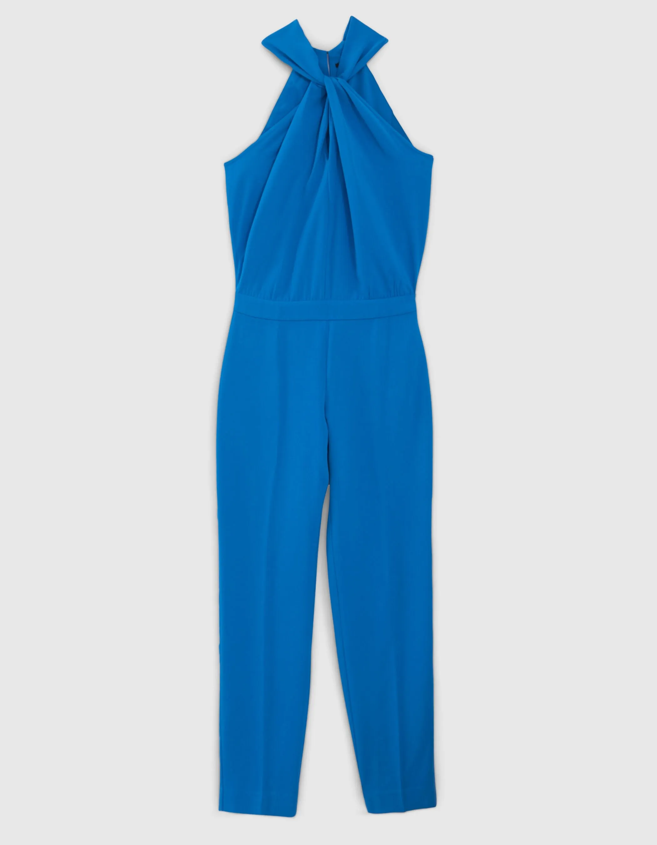 Combinaison pantalon bleue effet drapé devant Femme