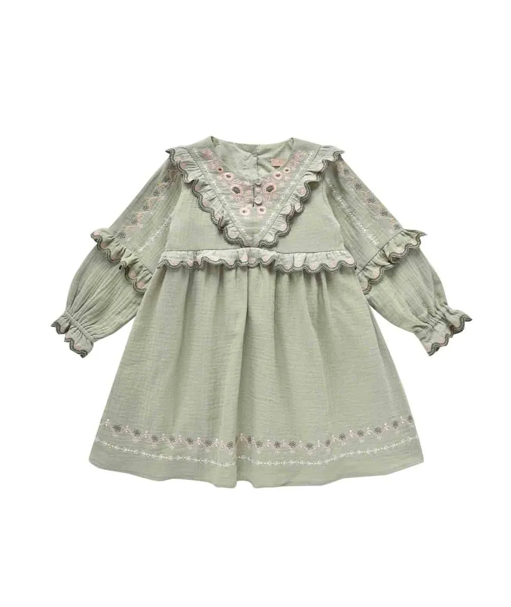 Louise Misha : Robe enfant Giena - 100% Green - Mer(e)veilleuse