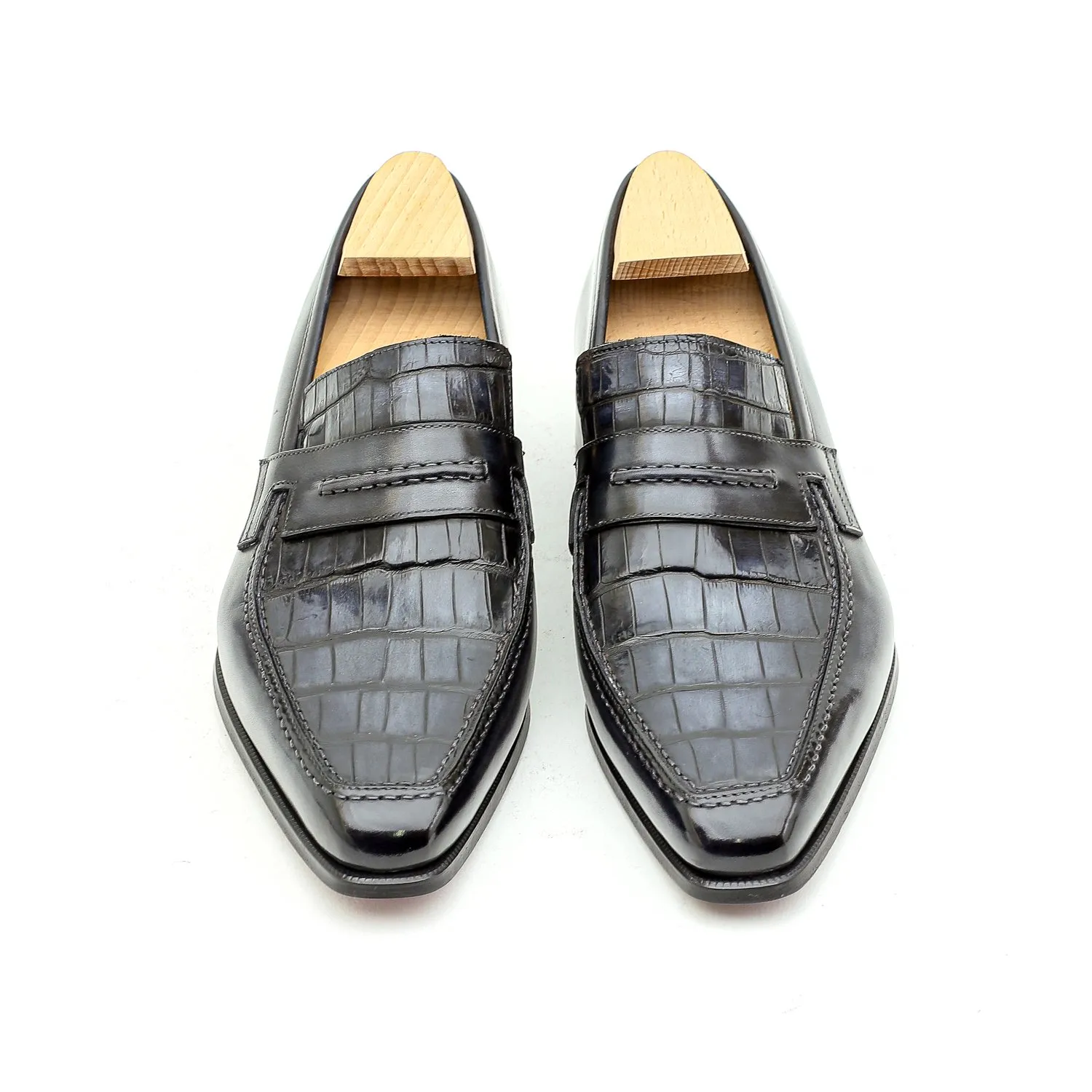 Mocassin Le Lincoln bi-matière Crocodile Gris Fumé