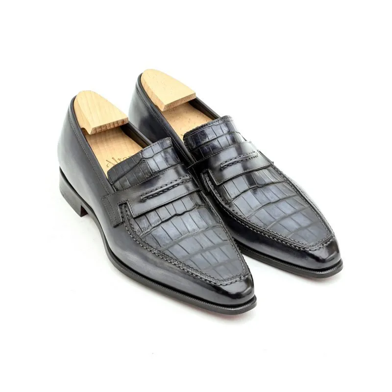 Mocassin Le Lincoln bi-matière Crocodile Gris Fumé