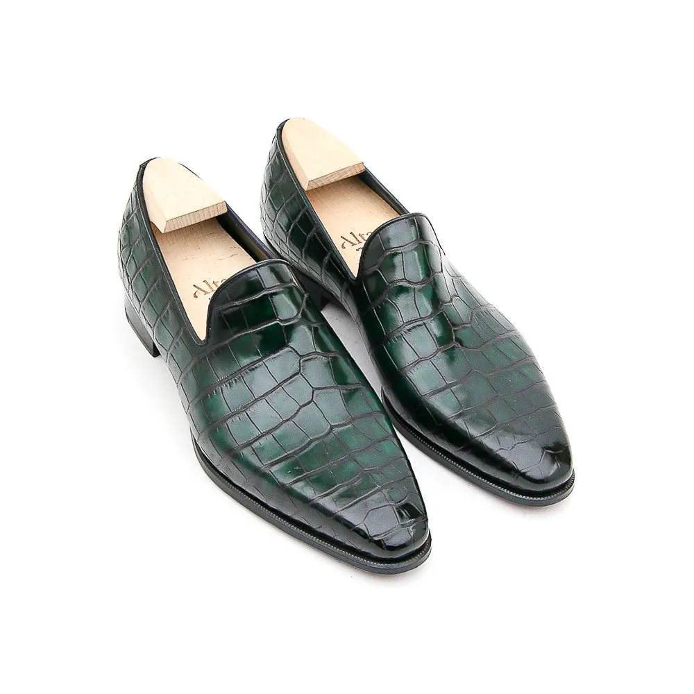 Mocassin Wholecut Green Alligator