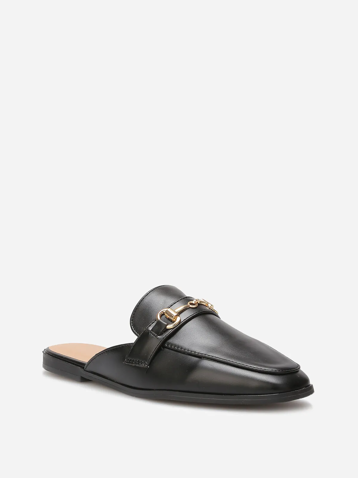 Mules style mocassin et mors doré- Noir