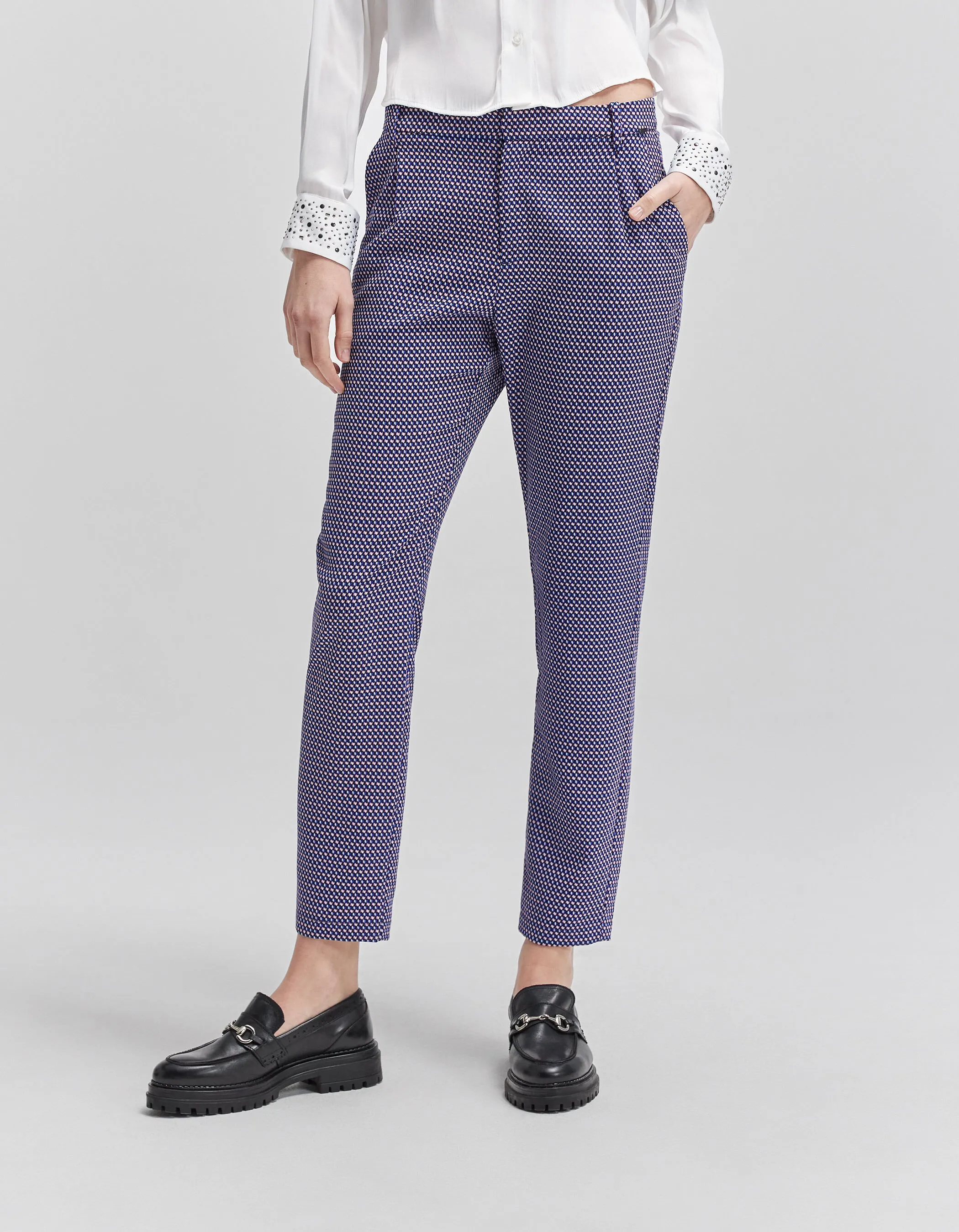 Pantalon blanc LENZING™ ECOVERO™ imprimé optique Femme