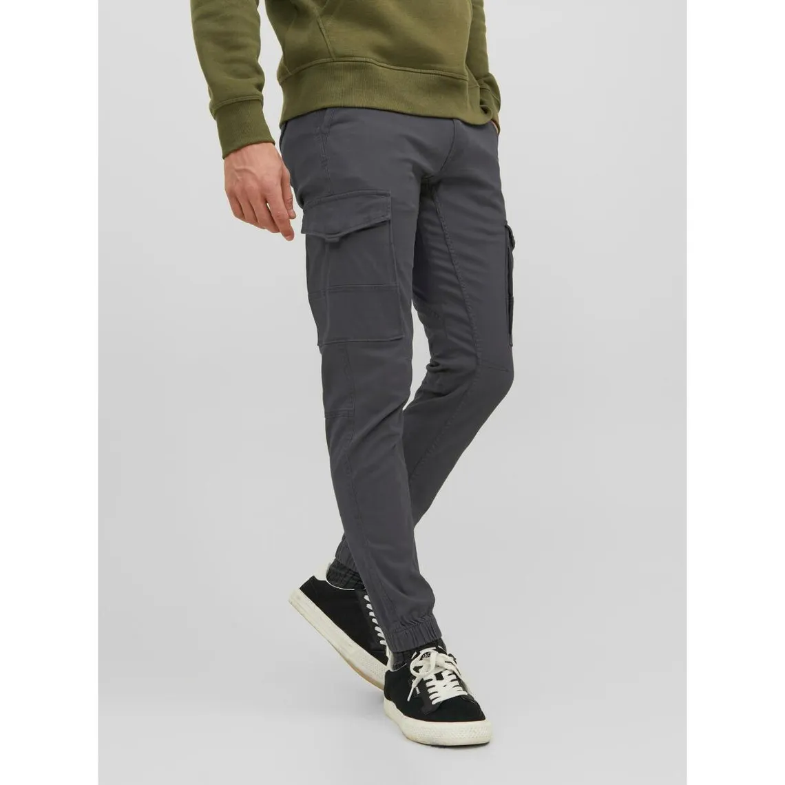 Pantalon cargo Slim Fit Gris Foncé noir en coton | 3 Suisses