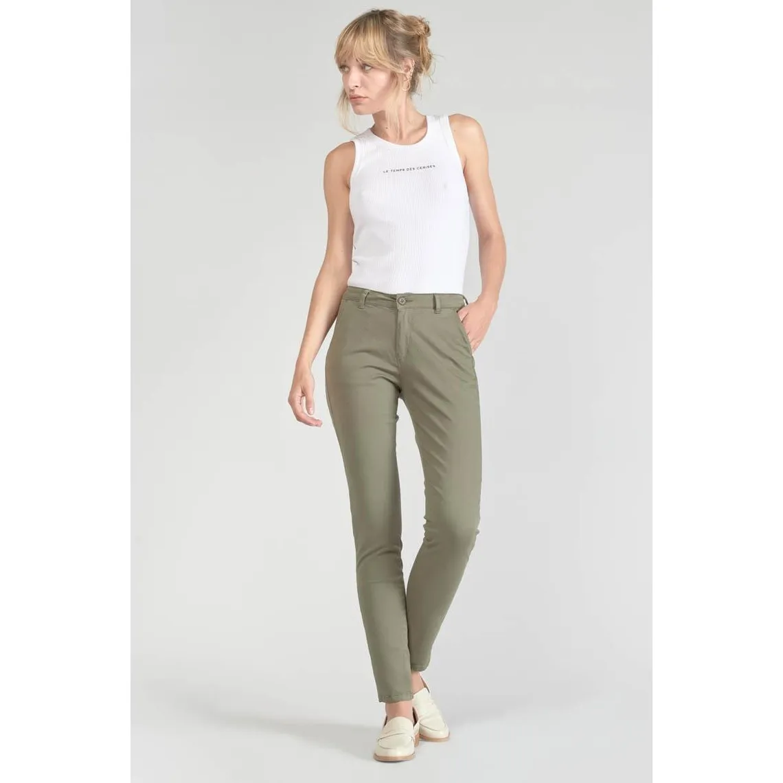 Pantalon chino Dyli3 kaki vert en coton | 3 Suisses