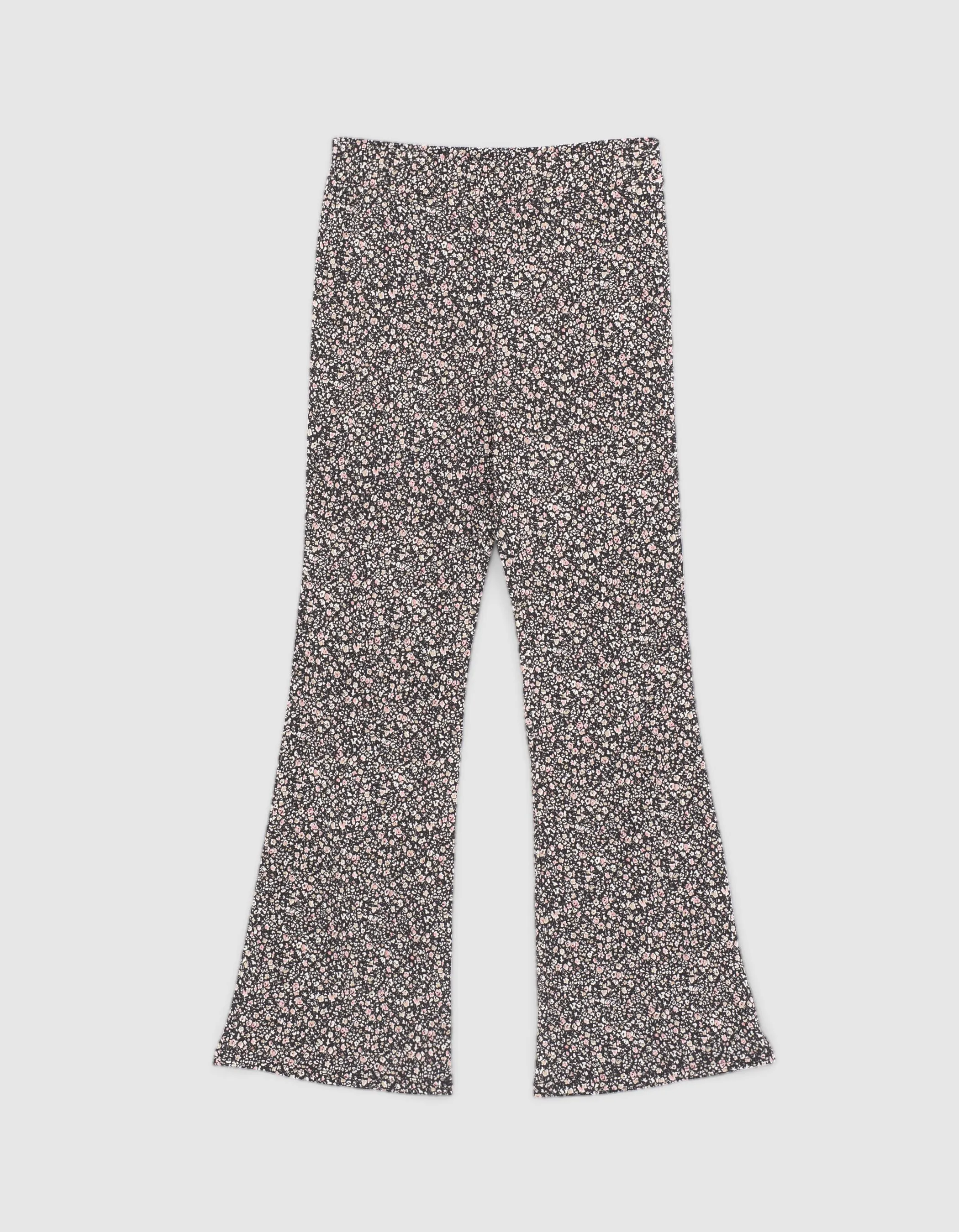 Pantalon flare noir à imprimé fleuri fille