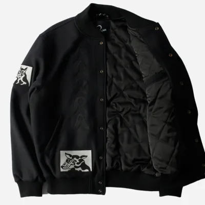 PARRA -  DOG FACED VARSITY JACKET- BLACK 