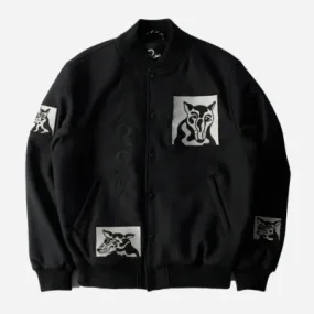 PARRA -  DOG FACED VARSITY JACKET- BLACK 