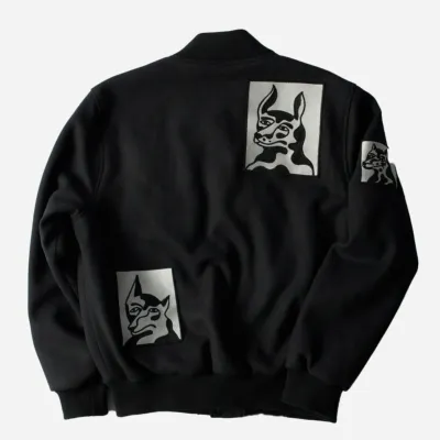 PARRA -  DOG FACED VARSITY JACKET- BLACK 