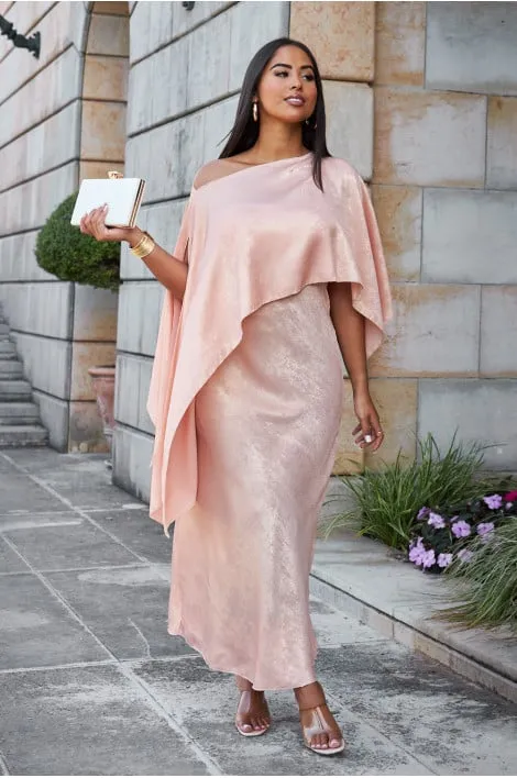 Robe 2 pièces bustier + poncho satiné rose