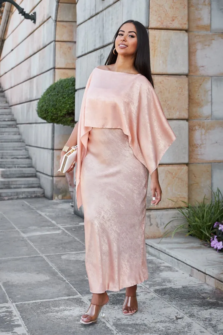 Robe 2 pièces bustier + poncho satiné rose