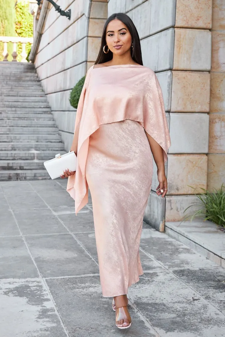 Robe 2 pièces bustier + poncho satiné rose