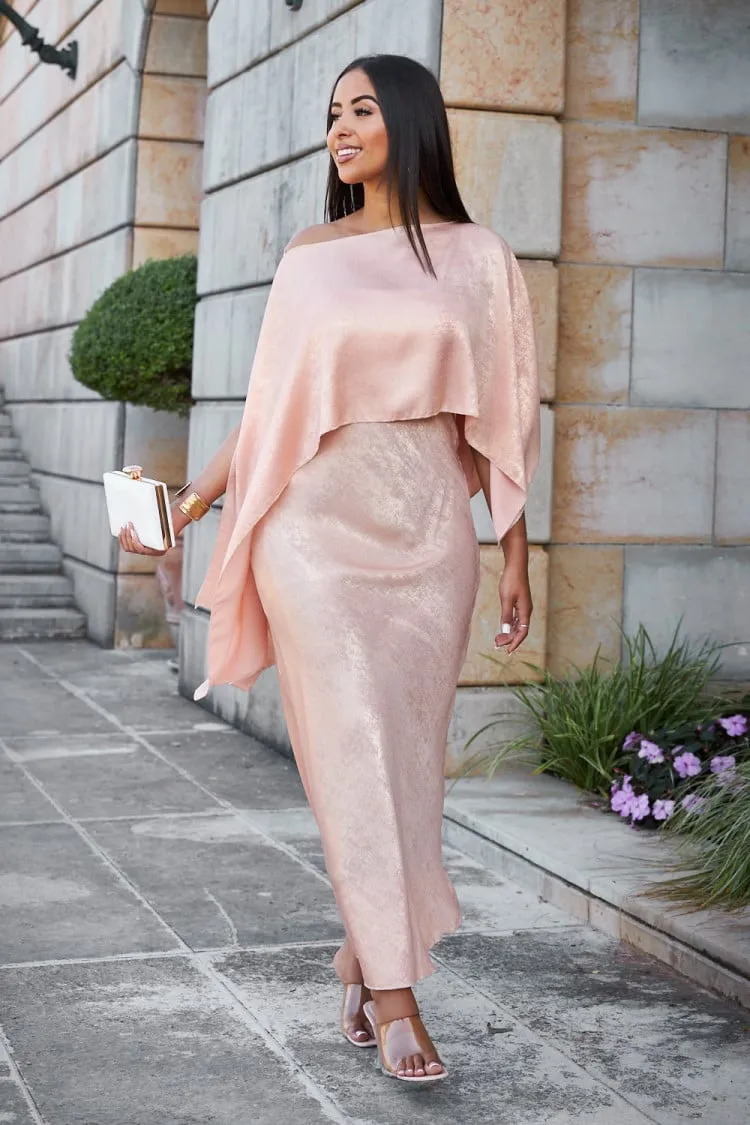 Robe 2 pièces bustier + poncho satiné rose