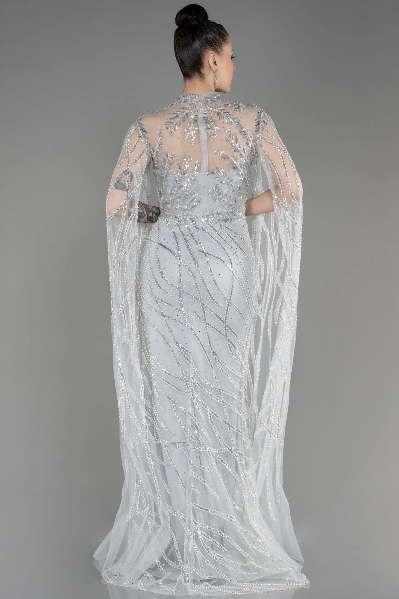 Robe de Fiançailles Design Personnalisé Longue Gris ABU3797