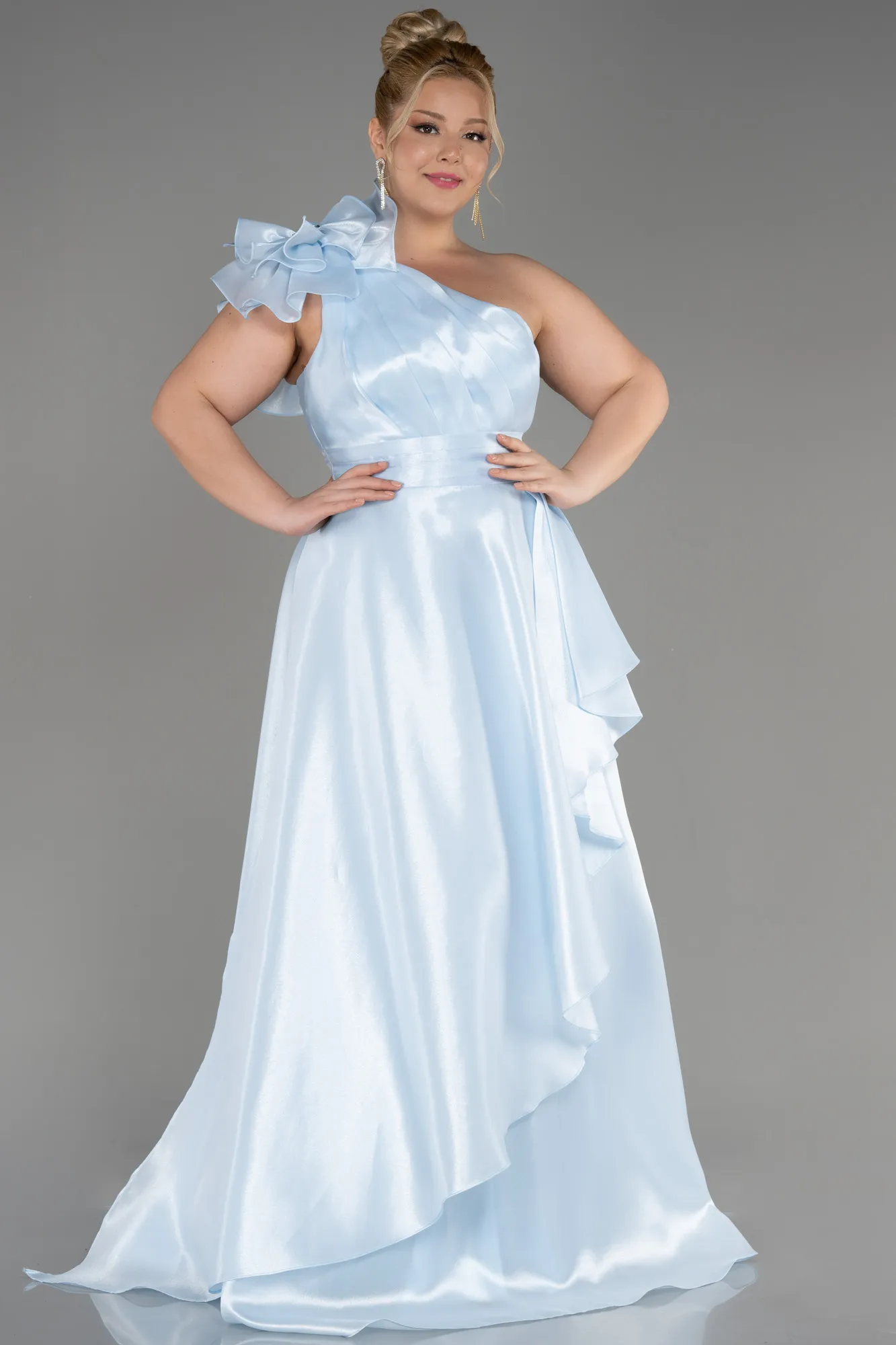 Robe De Fiançailles Grande Taille Longue Bleu clair ABU3940