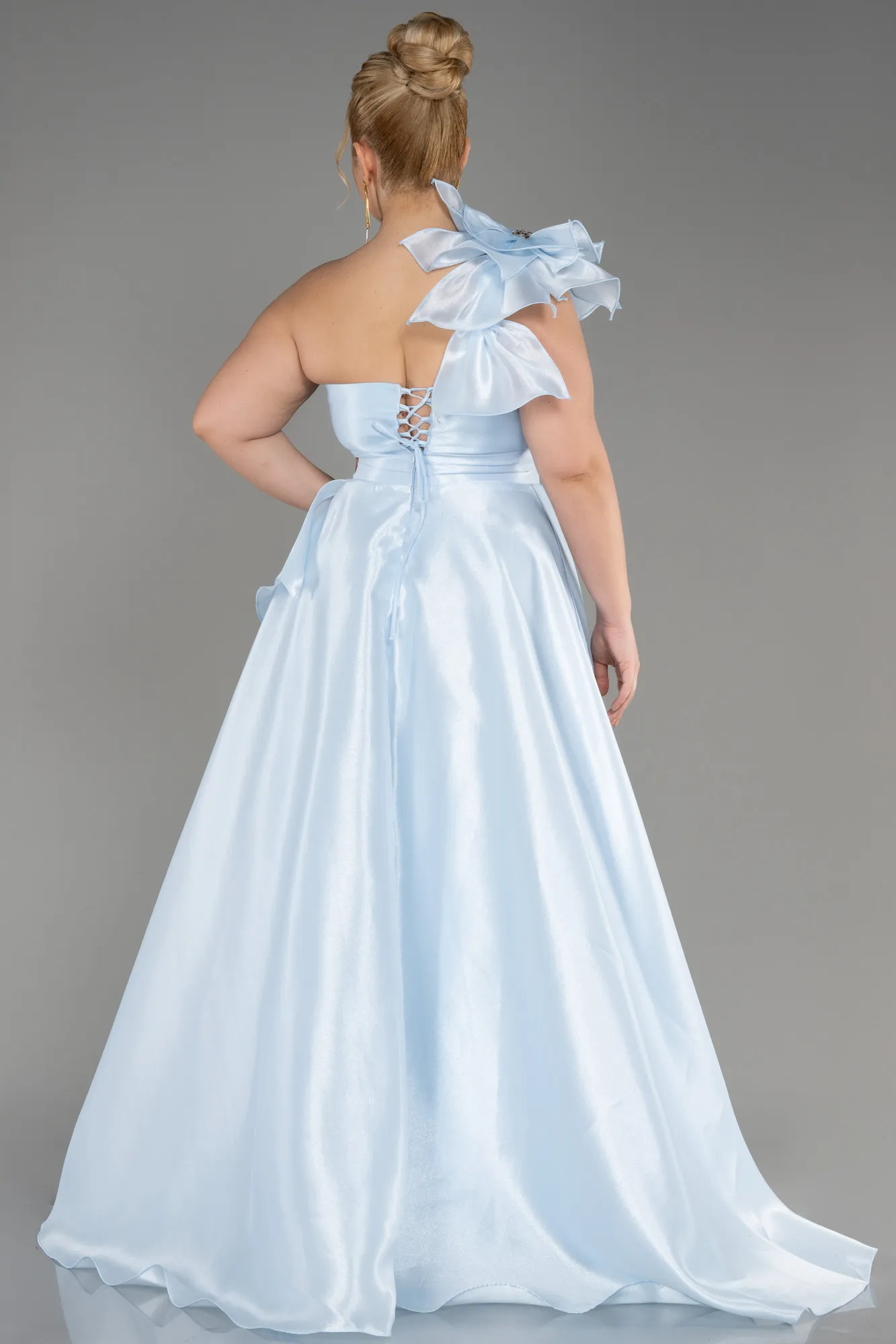 Robe De Fiançailles Grande Taille Longue Bleu clair ABU3940