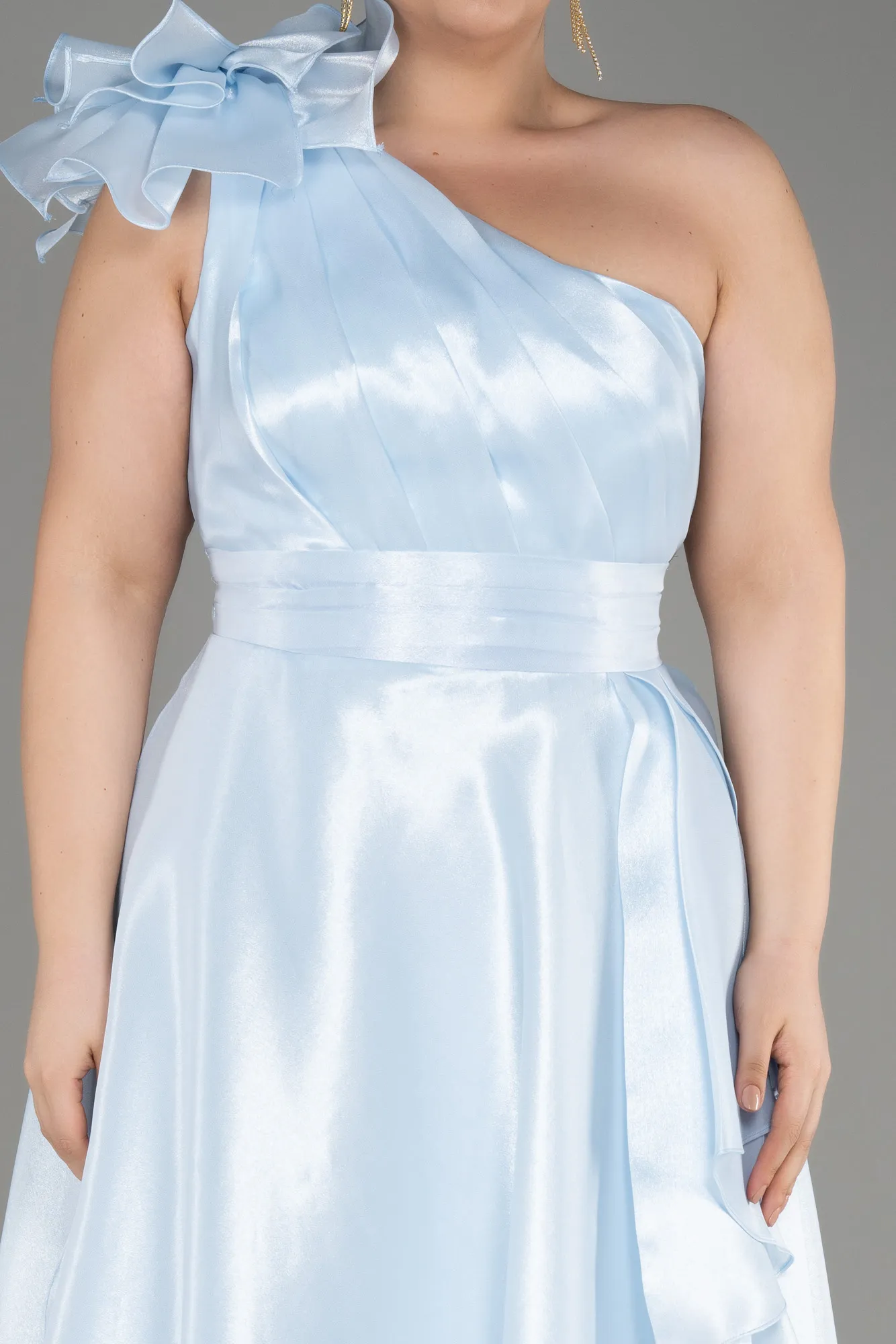 Robe De Fiançailles Grande Taille Longue Bleu clair ABU3940