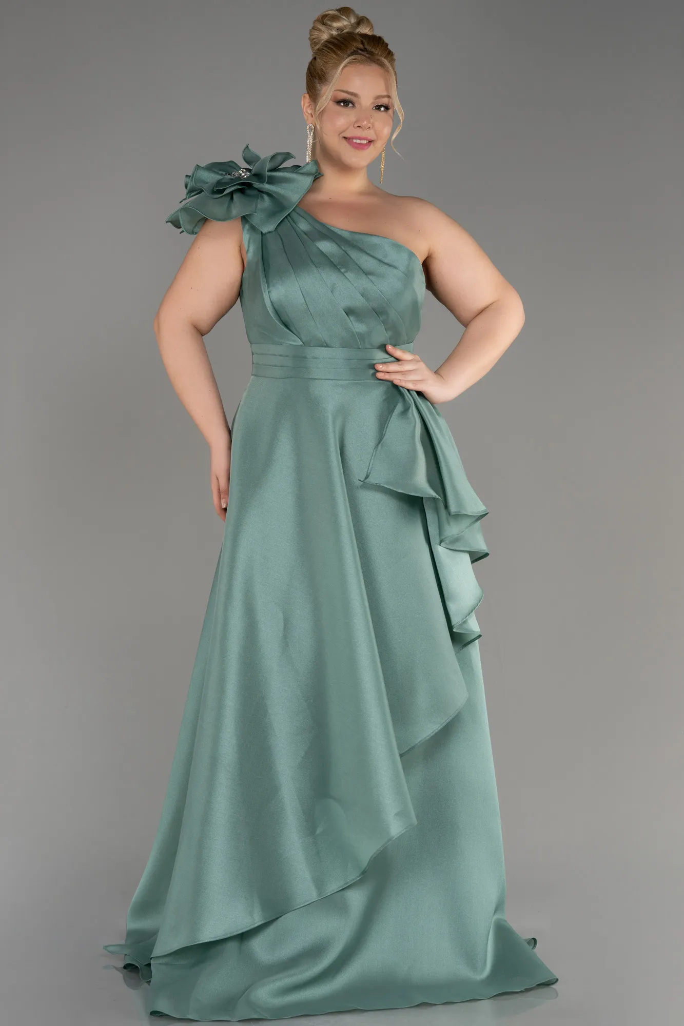 Robe De Fiançailles Grande Taille Longue Bleu clair ABU3940