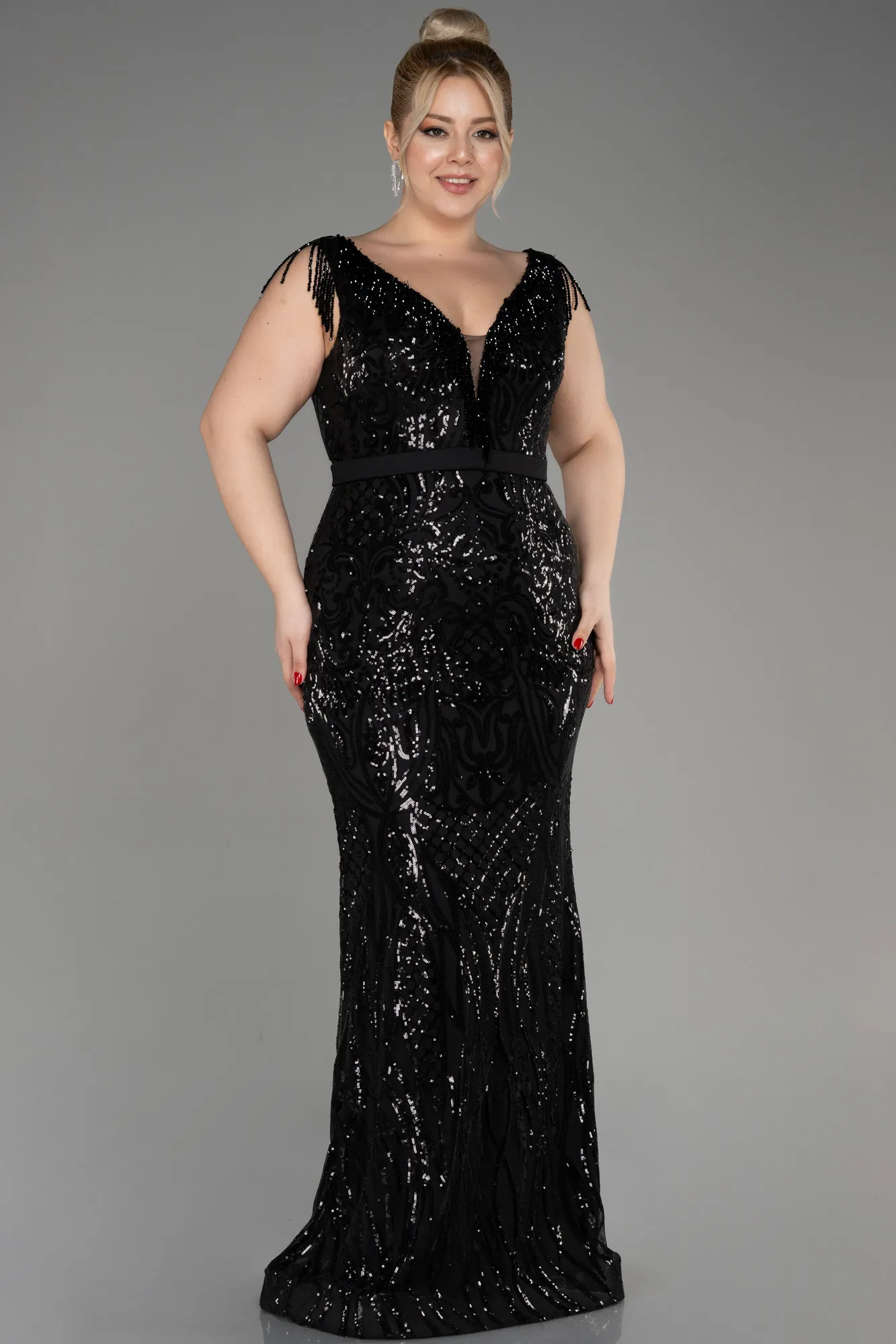 Robe De Fiançailles Grande Taille Longue Noir ABU3876