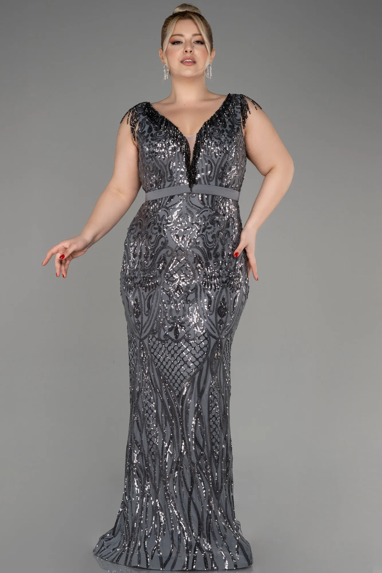 Robe De Fiançailles Grande Taille Longue Noir ABU3876