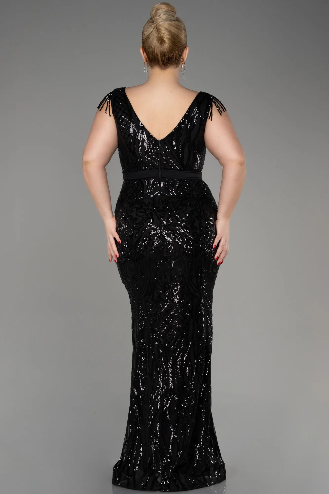 Robe De Fiançailles Grande Taille Longue Noir ABU3876