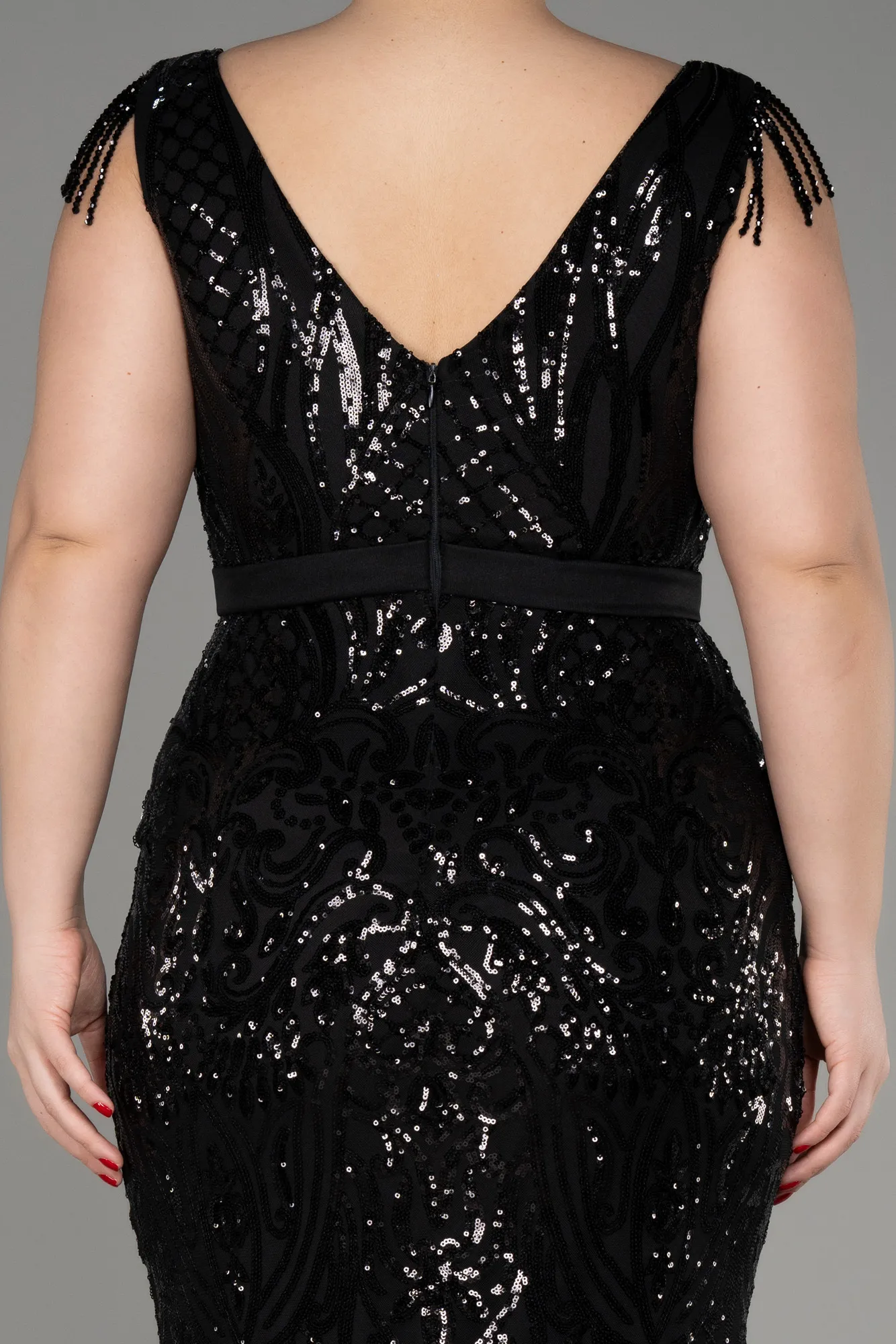 Robe De Fiançailles Grande Taille Longue Noir ABU3876