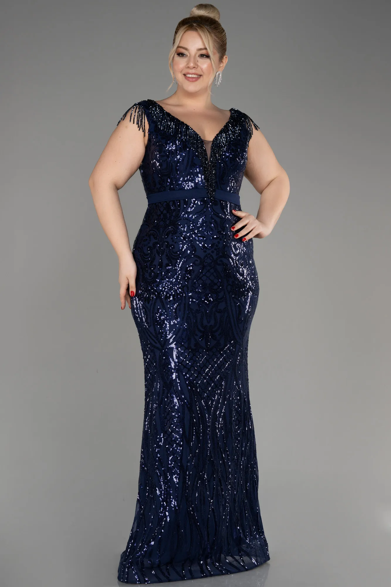 Robe De Fiançailles Grande Taille Longue Noir ABU3876