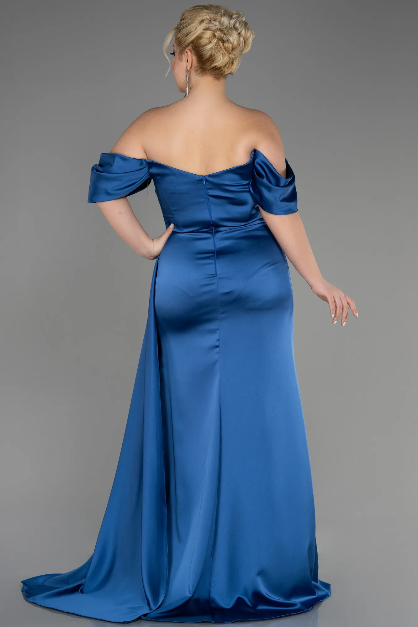 Robe De Fiançailles Grande Taille Longue Satin Indigo ABU3655