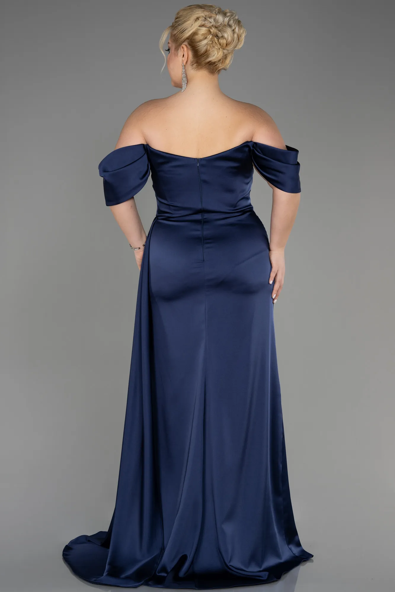 Robe De Fiançailles Grande Taille Longue Satin Indigo ABU3655