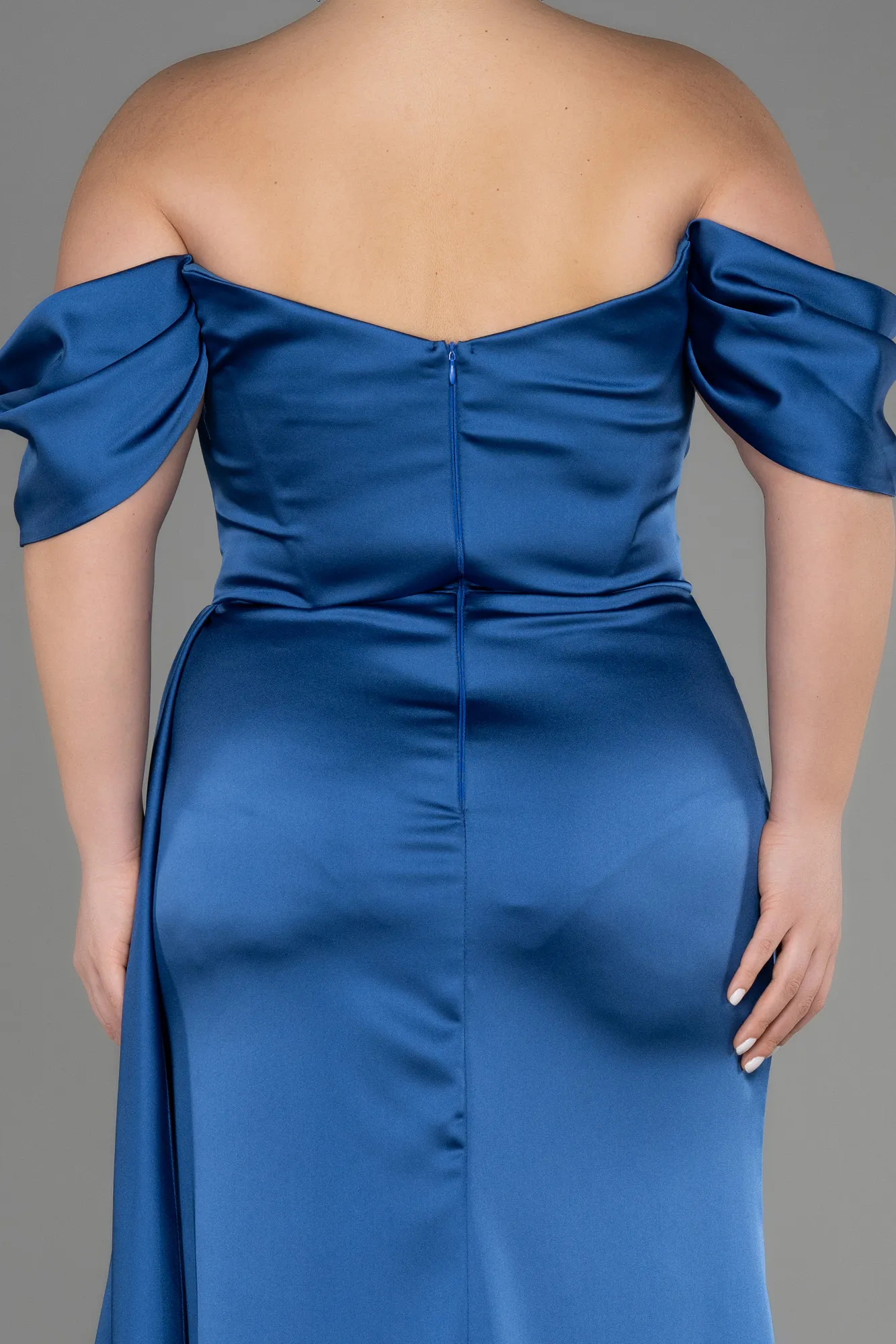 Robe De Fiançailles Grande Taille Longue Satin Indigo ABU3655