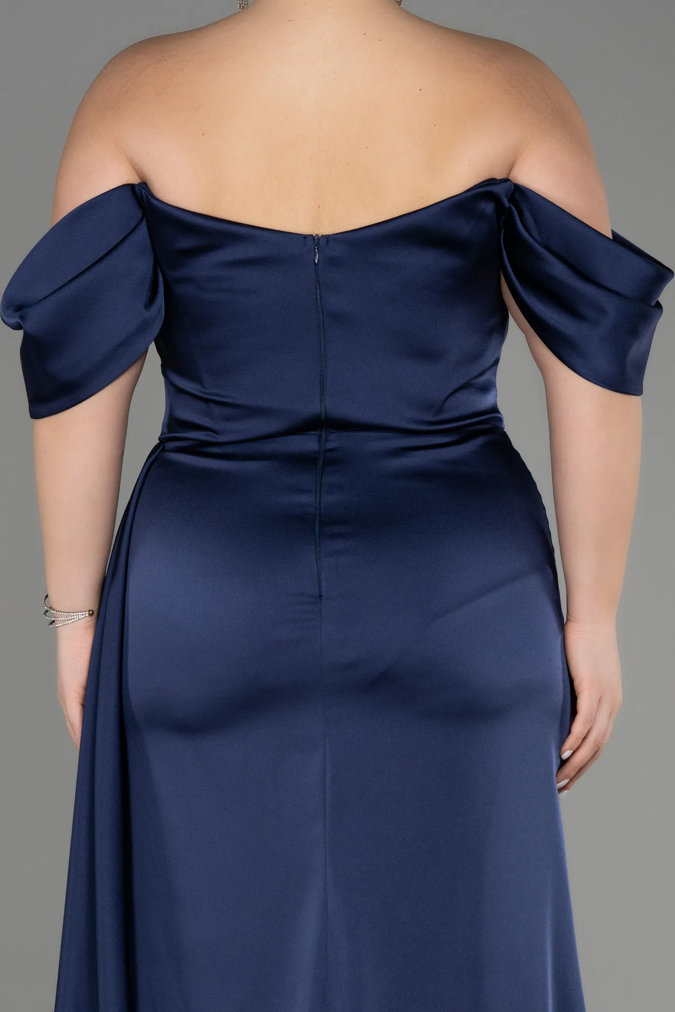 Robe De Fiançailles Grande Taille Longue Satin Indigo ABU3655