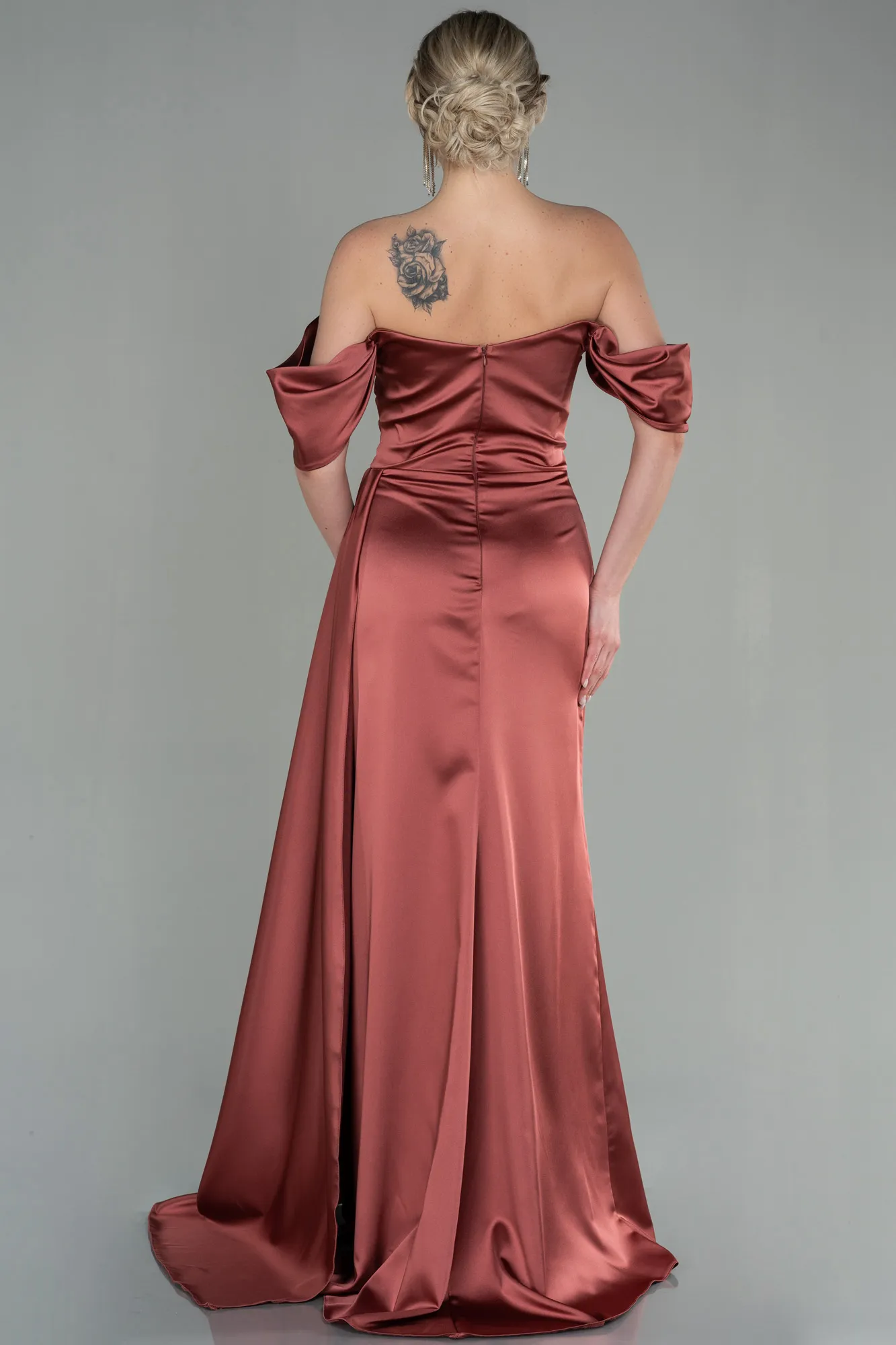 Robe De Fiançailles Grande Taille Longue Satin Indigo ABU3655