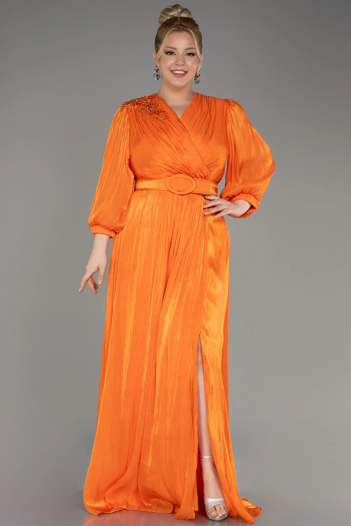 Robe De Fiançailles Grande Taille Mousseline Longue Orange ABU3871