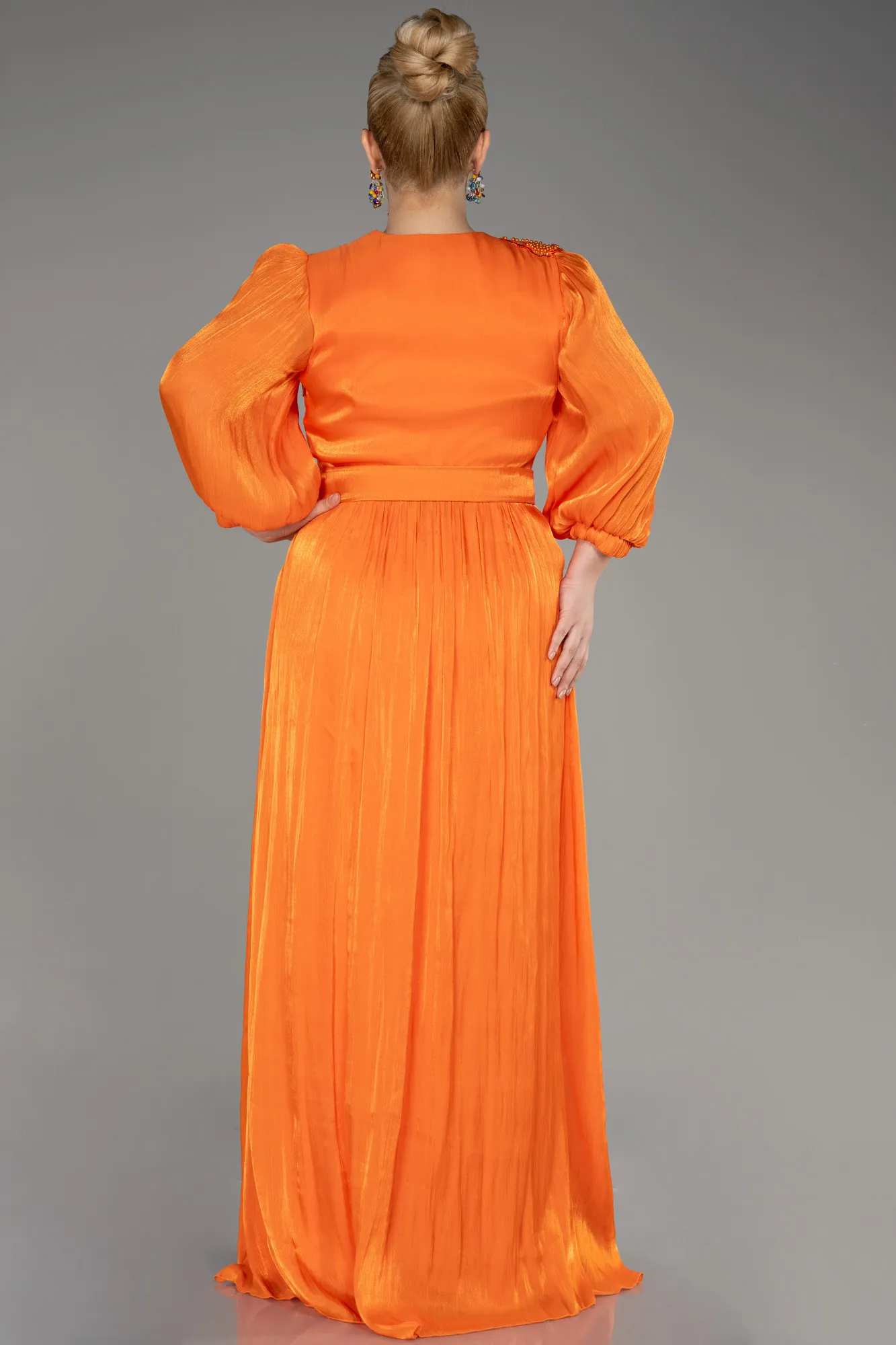 Robe De Fiançailles Grande Taille Mousseline Longue Orange ABU3871